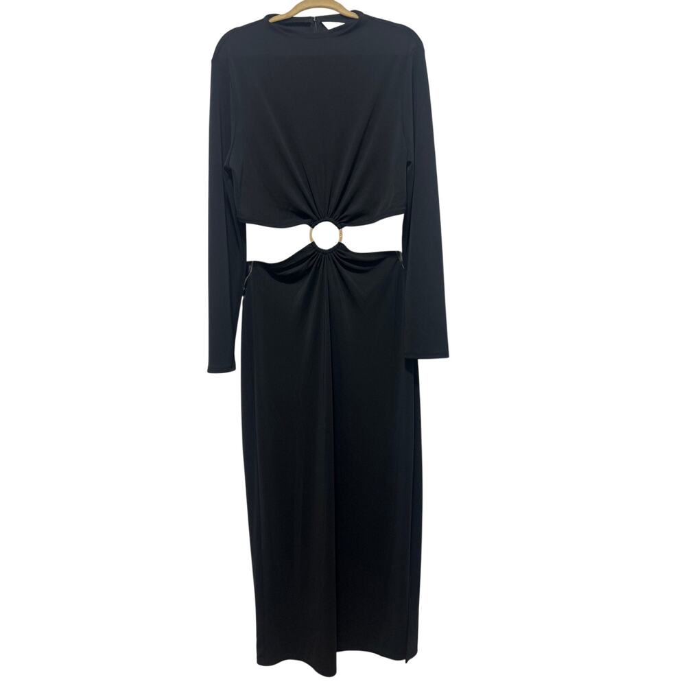 GAP x Cult Gaia Cutout Black Goddess Midi Long Sleeve Ring  Slit Dress XL NWT